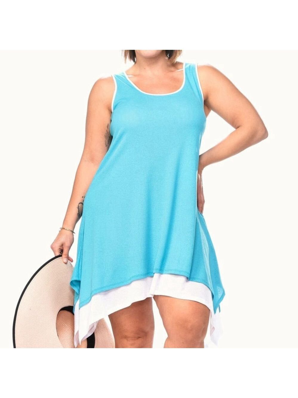 NWOT Two Tone Layered Tunic Turquoise/White Swim Cover Up/ Dress/Top